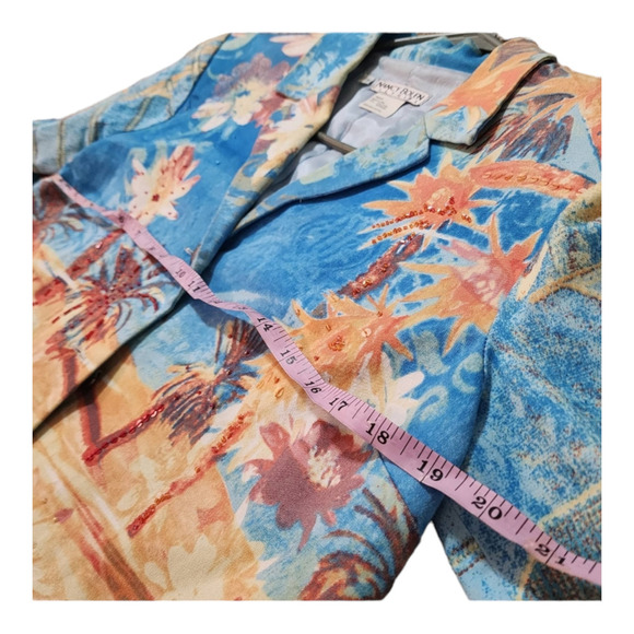 Nancy Bolen Jacket Palm Tree Design Blue Turquoise Orange Buttons Lined Size S - Picture 7 of 9